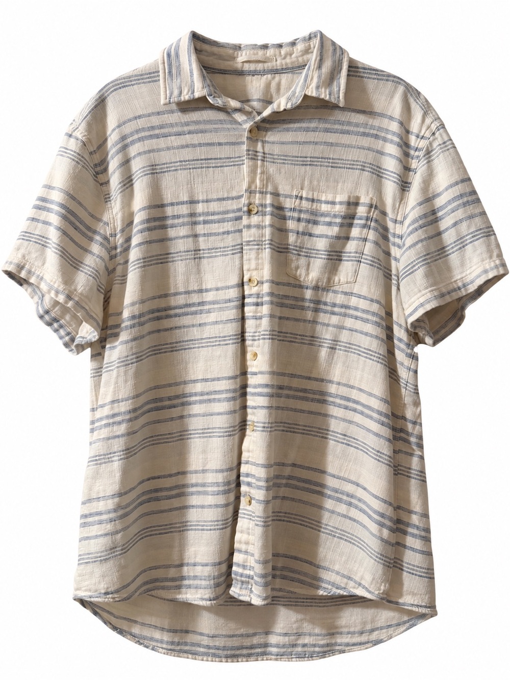 Marine Layer Cream Short-Sleeve Linen Button-Down with Blue Stripe